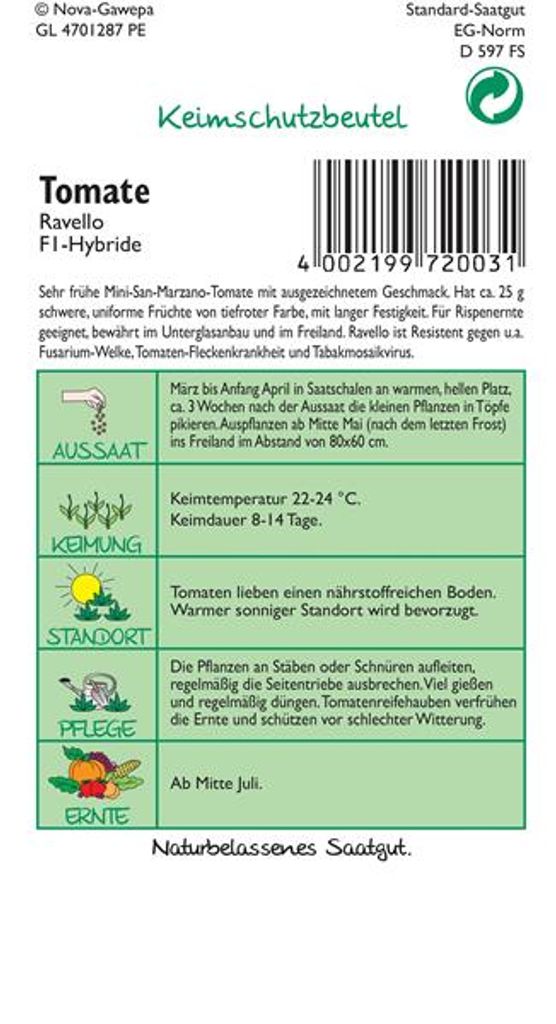 SAMEN PFANN® Tomate, Ravello F1 - Gemüse-Samen Saatgut SAMEN PFANN® Tomate, Ravello F1 - Gemüse-Samen Saatgut