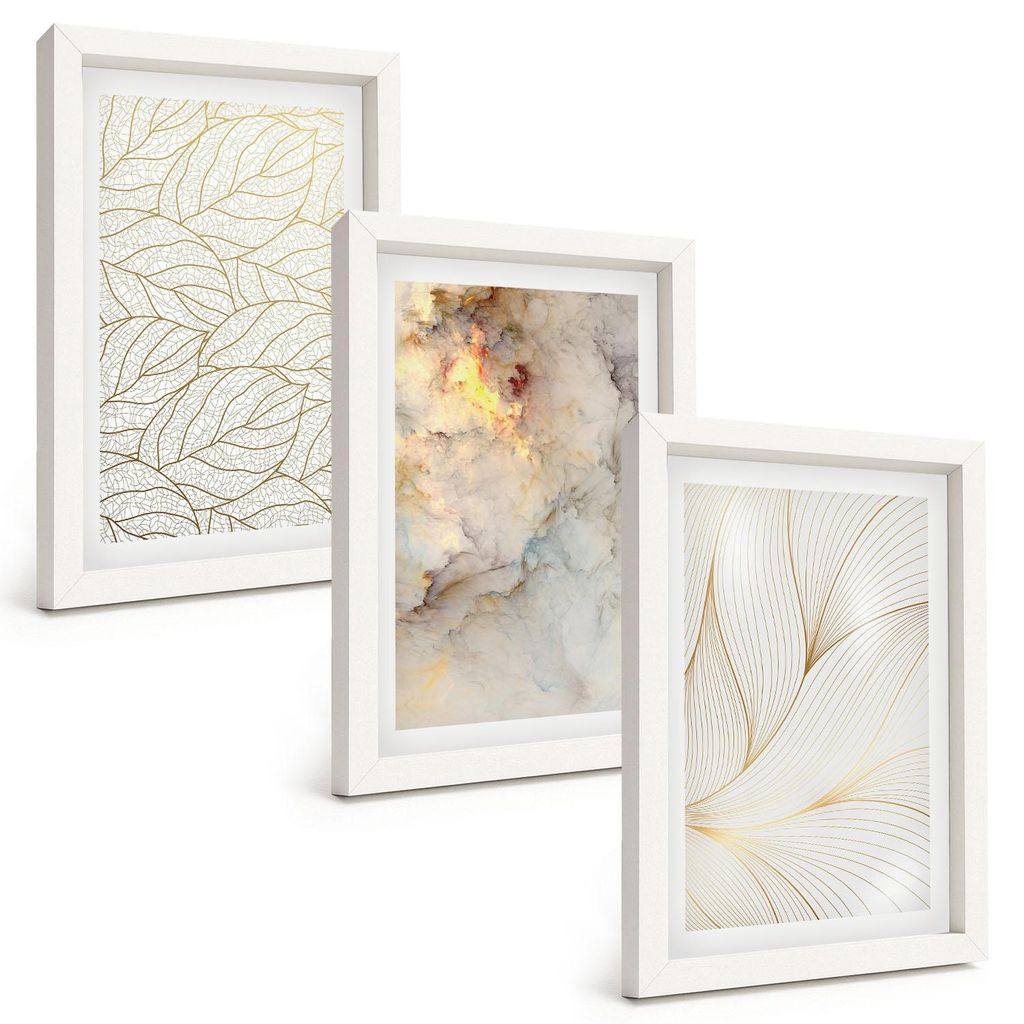 Bilder Set 3-teilig im weißen Rahmen – Wandbilder 3 Stück – gerahmte Poster für Wohnzimmer, Schlafzimmer und Flur – 20x30 cm – Blätterm...