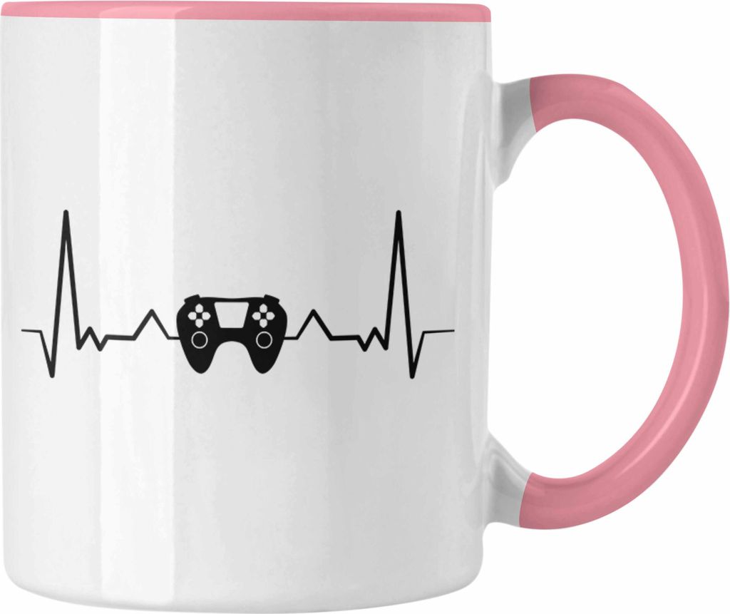 Trendation - Gamer Herzschlag Tasse Geschenkidee Gamer Jungs (Rosa)