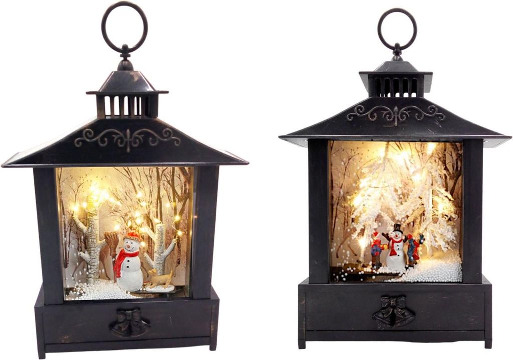 BURI LED-Laterne Schneemann mit Hund oder Kinder im Schnee Weihnachtsdeko Dekolaterne, Variante:Schneemann mit Hund, Variante:Schneemann mit Kinder