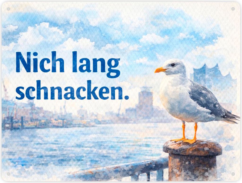 Nich lang schmacken Hafenszene Souvenir Metallschild XXL in 28x38 cm