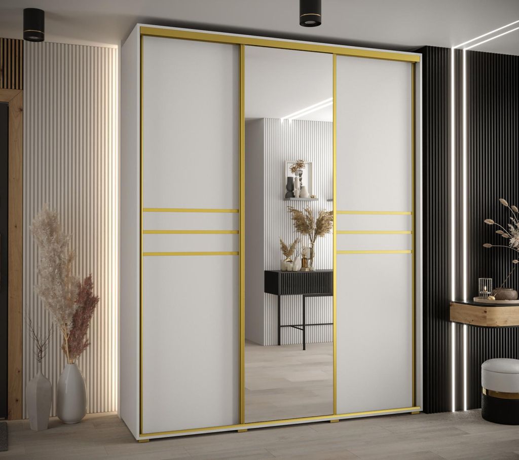 Kleiderschrank ASIRI 11 - 200/60 cm, weiß/gold
