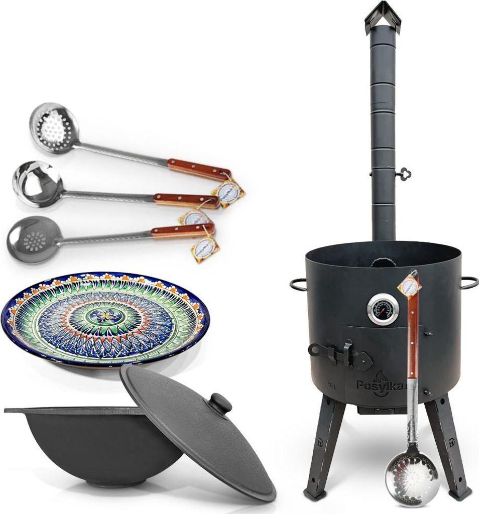 Gusseisen Kazan 16 L Deckel Utschak Feuerofen 44cm Schaumlöffel Lagan