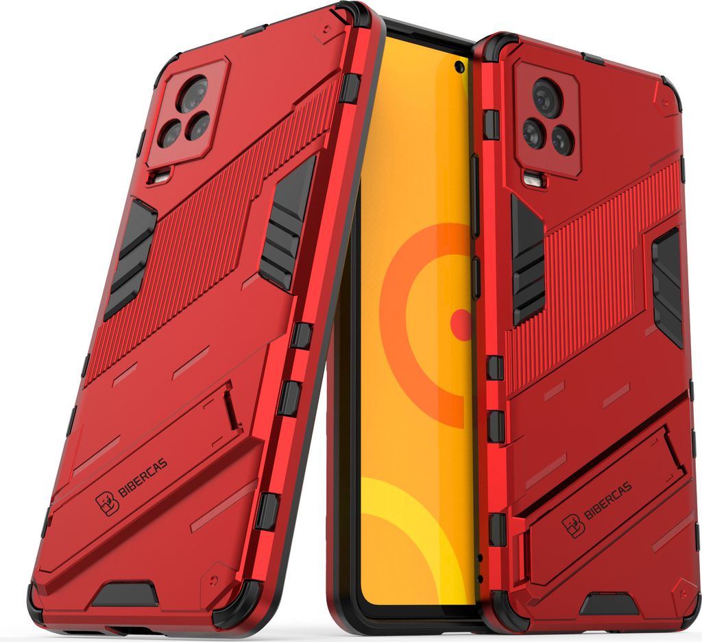 LaimTop Armor Hülle für VIVO iQoo7, Hybrid PC TPU Bumper Stoßfestes Schutzhülle mit Standfunktion für VIVO iQoo7 Rot