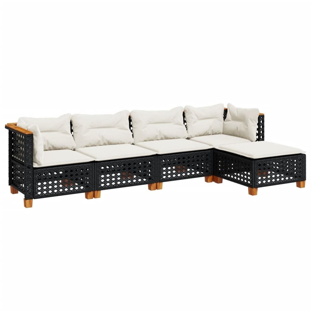 vidaXL 5-tlg. Garten-Sofagarnitur mit Kissen Schwarz Poly Rattan