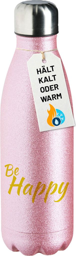 Huuraa Trinkflasche Be Happy Schriftzug 500ml Pink Edelstahl Wasserflasche Trinkflasche Geschenkidee