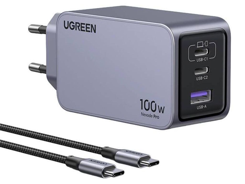UGREEN Nexode Pro 100W GaN-oplader met USB-C-kabel Productafbeelding 