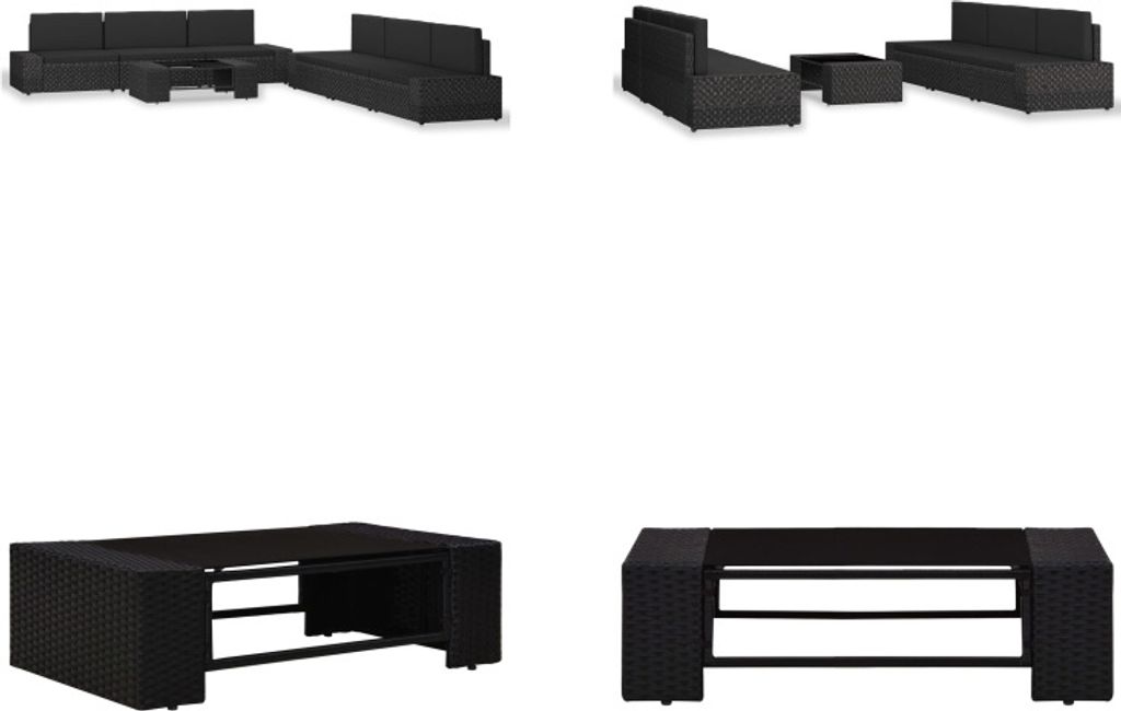 vidaXL 7 tlg. Garten Lounge Set Poly Rattan Schwarz - Garten-Lounge-Set - Garten-Lounge-Sets - Modulares Sofa-Set - Modulare Sofa-Sets