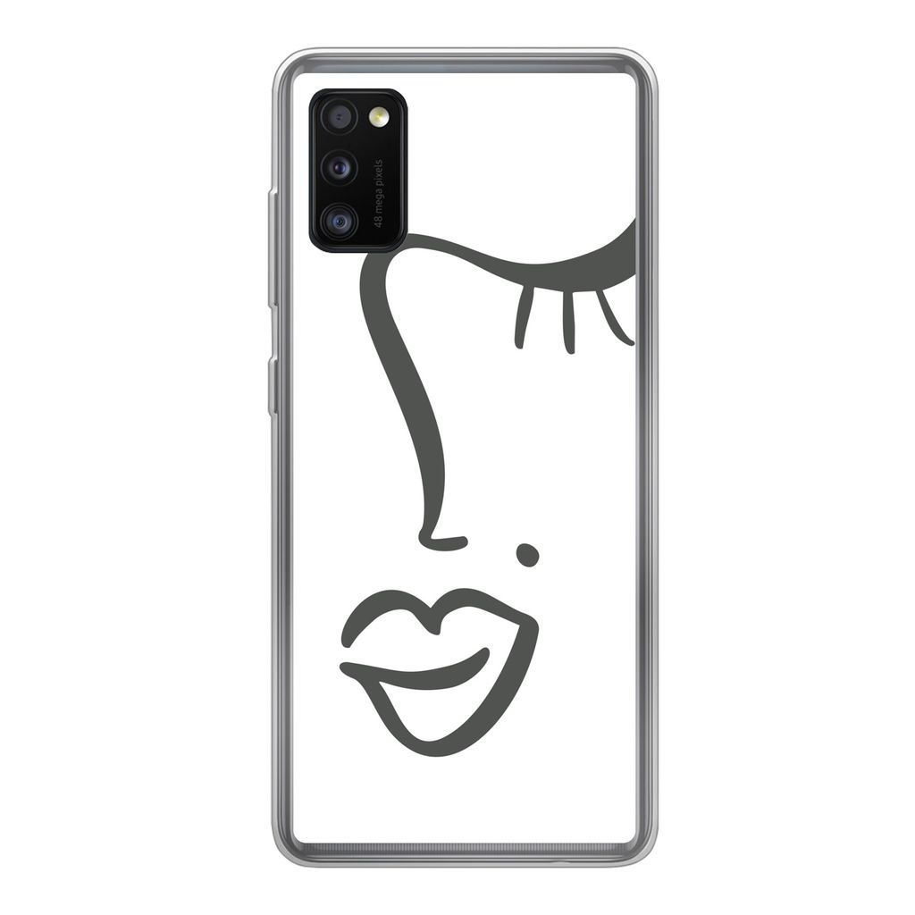 MuchoWow Handyhülle Schutzhülle Hülle für Samsung Galaxy A41 Frau - Schwarz - Weiß - Abstrakt Silikon Softcase Handy Hülle - Mobiltelefon
