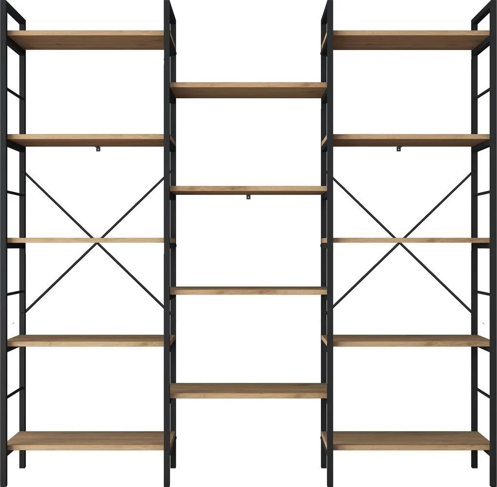 Bibliothèque Gain de Place 176x172 cm, Solution Rangement Noyer Durable