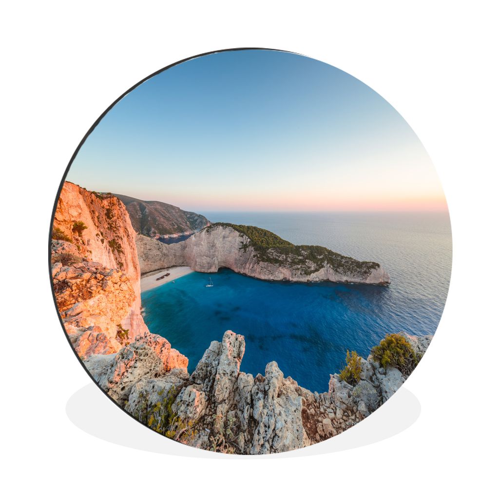 MuchoWow Aluminium Wandkreis Farbenfroher Sonnenuntergang am Strand von Navagio in Zakynthos Ø 90 cm Wanddeko Modern Wohnzimmer - Mauerkreis - W...