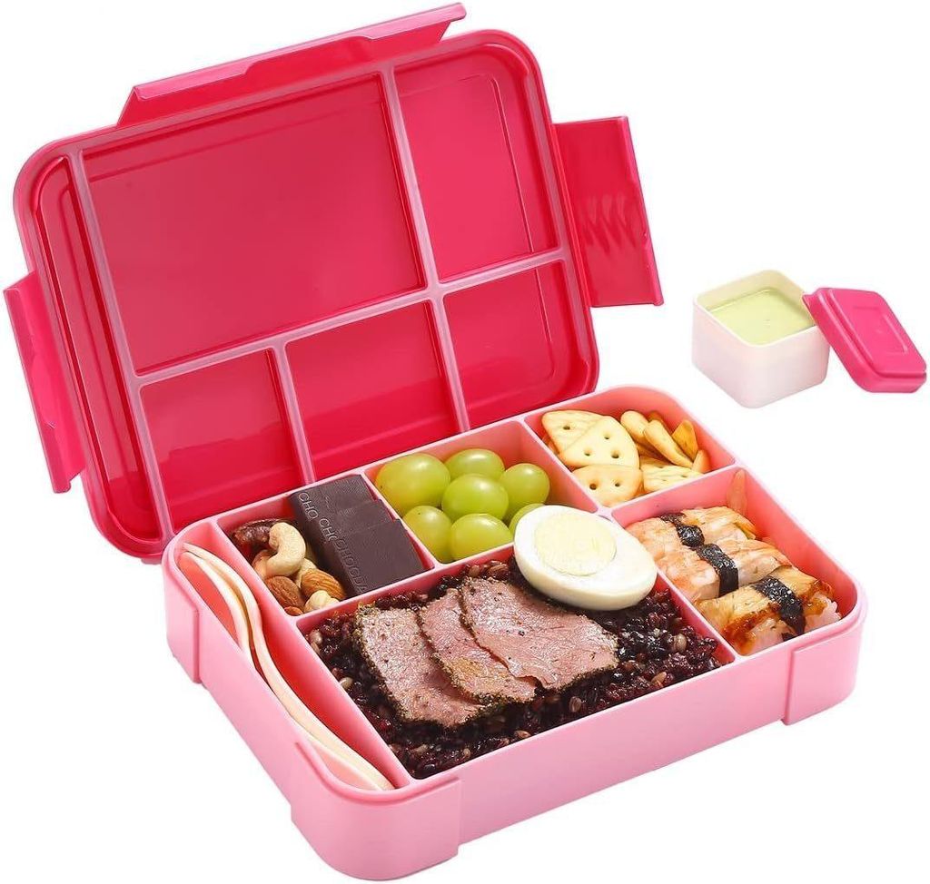 Lunchbox KinderLunchbox, Brotdose–1300ML BPA Frei Bento Box Mit 5 Fächern mit Besteck,Rot