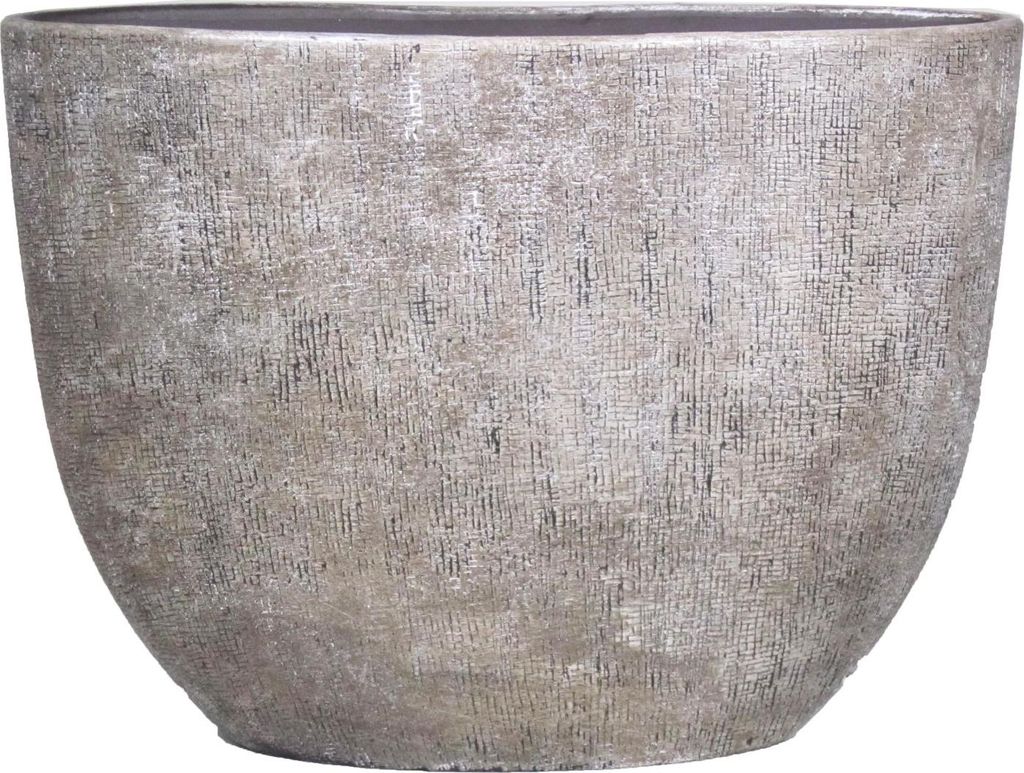 INNA-Glas Ovaler Keramiktopf mit Maserung, weiß-braun, 50x20x36 cm - Blumengefäß