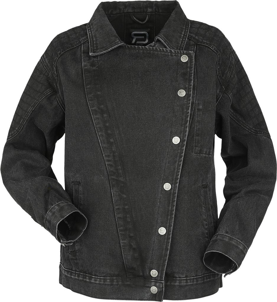 RED by EMP Damen schwarze Jeansjacke mit breitem Kragen - Oversized Biker-Style M
