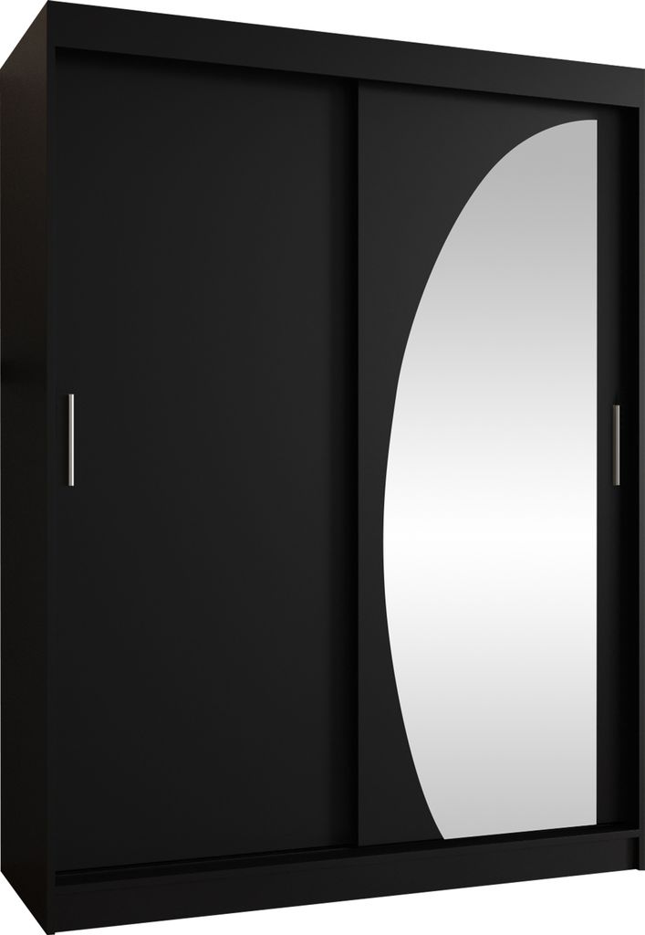 MIRJAN24 Kleiderschrank Wika 150, Schwebetürenschrank mit zwei Kleiderstangen, Garderobe (Farbe: Schwarz, Größe: 150 cm, mit Schubladen)