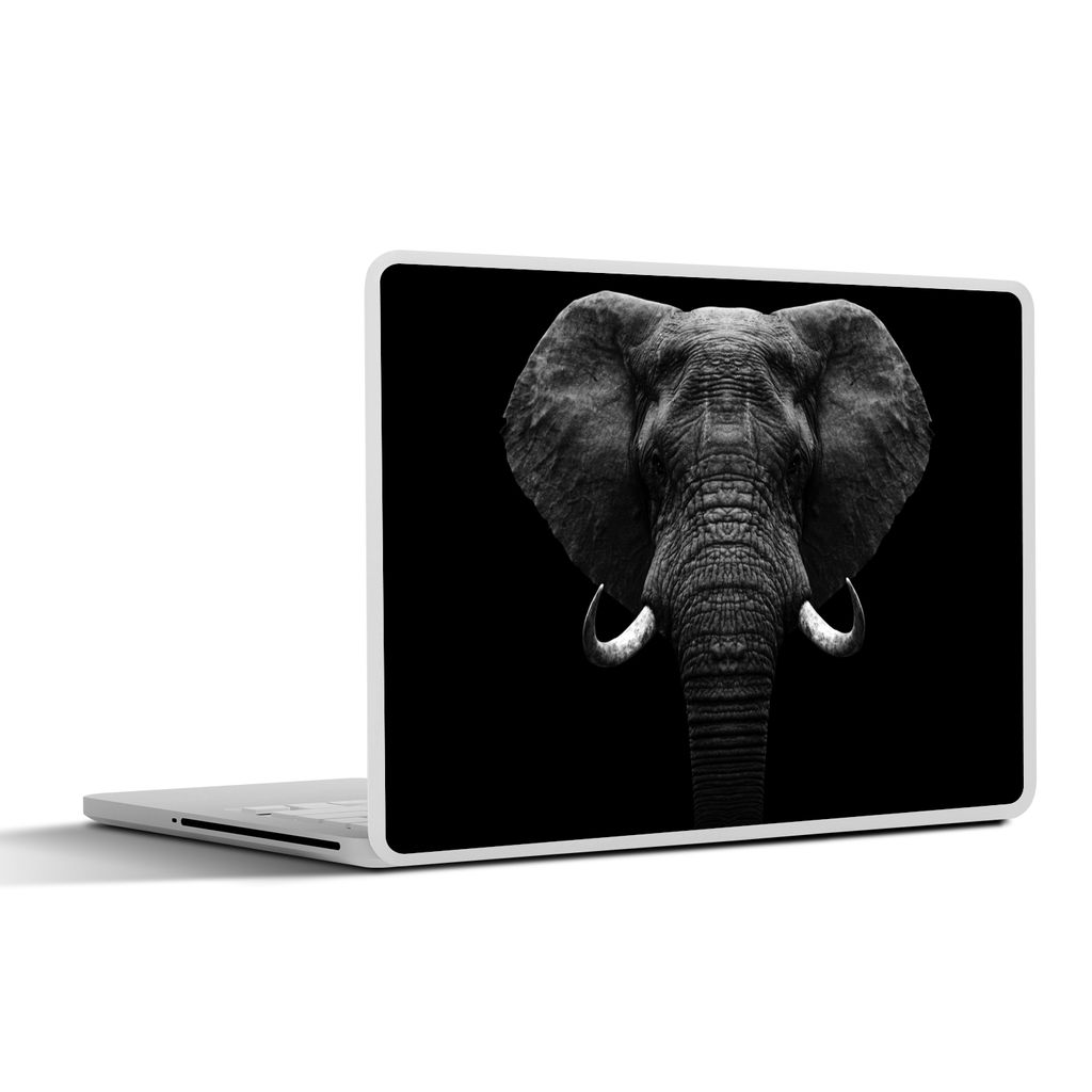 MuchoWow Laptop Aufkleber Sticker Cover Tiere - Elefant - Porträt - Schwarz - Weiß 31x22.5 cm - Laptop-Deko
