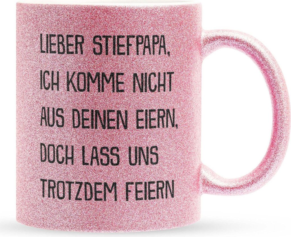 22Feels Glitzertasse Pink Stiefpapa Geschenk Vatertag Bonuspapa Stiefvater Geburtstag Herrentag Weihnachten Patchwork Stiefeltern Kaffeetasse Männ...