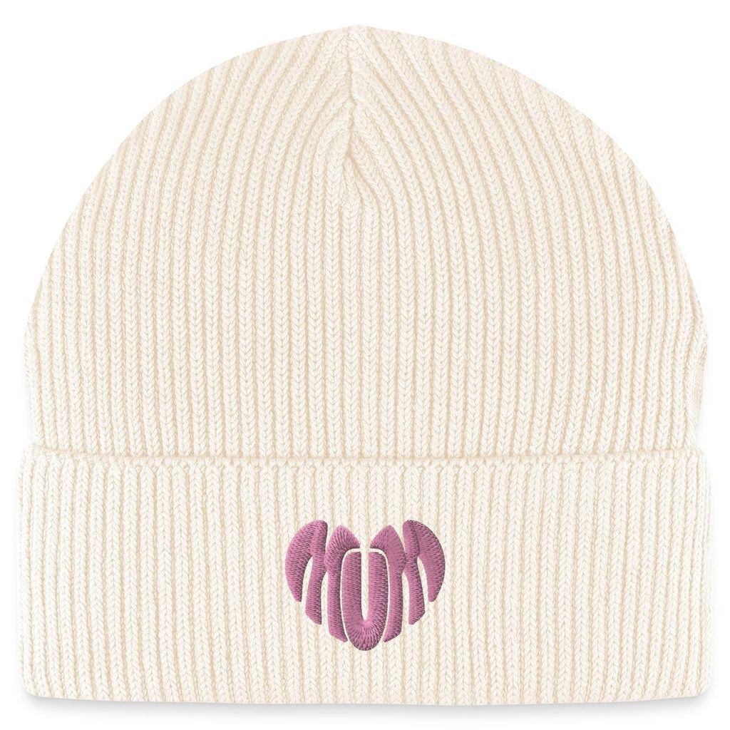 Spreadshirt Stickerei Mum Pinkes Herz Fisherman Beanie Bio Mütze, One size, Natur