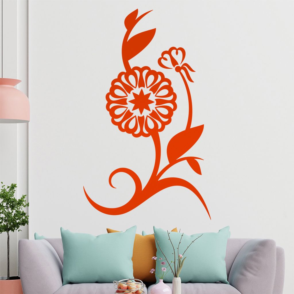 Blume - Linien Wandtattoo in 6 Größen - Wandaufkleber Wall Sticker - Dekoration, Küche, Wohnzimmer, Schlafzimmer, Badezimmer