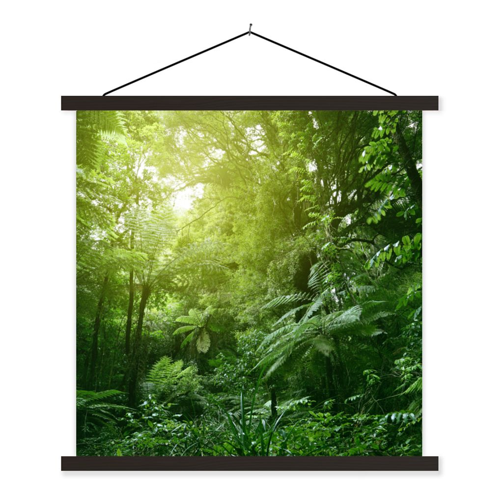 MuchoWow Textilposter Dschungel - Pflanzen - Blätter - Jungen - Mädchen - Kinder 60x60 cm mit schwarzem Rahmen - Posteraufhänger