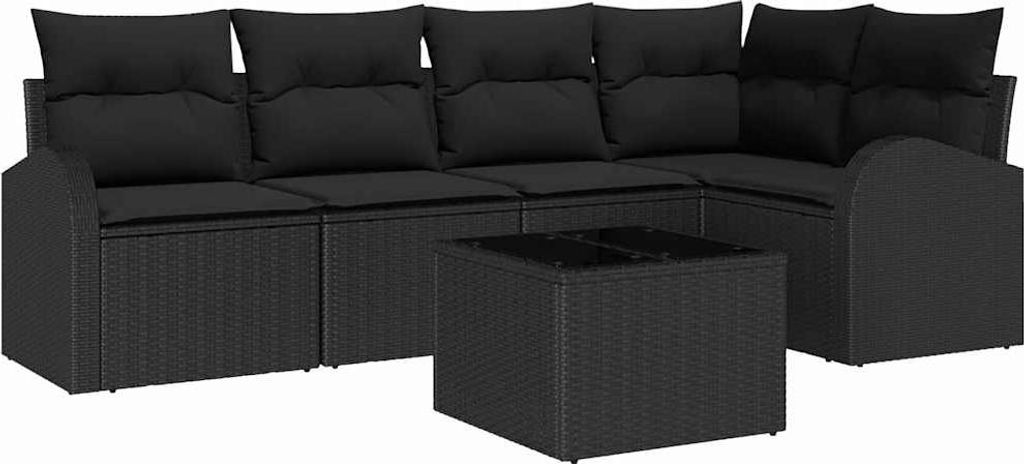 vidaXL Gartensofa-set mit Kissen 6 pcs Schwarz Poly-Rattan