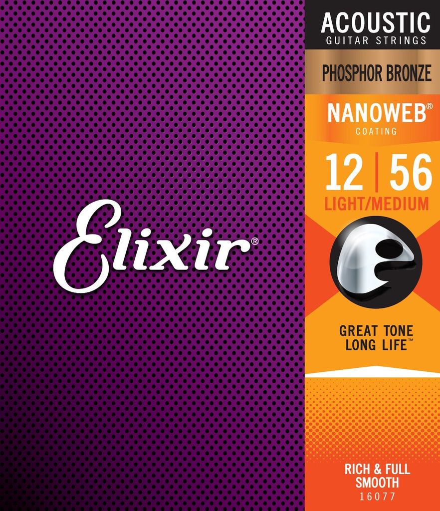 Elixir 16077 Nanoweb - Phosphor Bronze, light/medium (012-056)