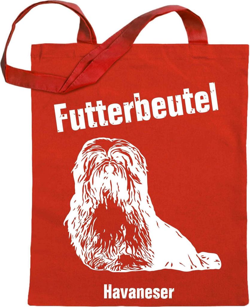 Kiwistar Futterbeutel - Havaneser - Einkaufsbeutel mit Motiv Hund - Jutebeutel bedruckt - Tragetasche Stoffbeutel Umhängetasche Langer Henkel - Be...