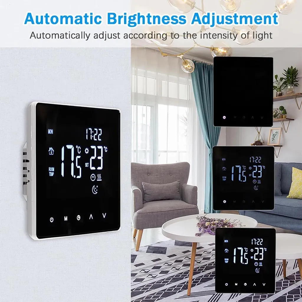 Thermostat programmable hebdomadaire écran tactile LCD 3A Noir Eau