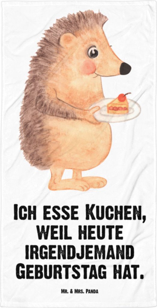 Mr. & Mrs. Panda Duschhandtuch Igel Kuchenstück - Weiß - Geschenk, Torte, Strandtuch, Duschtuch, Badelaken, Einladung Party, Kuchen, Backen, Bade...