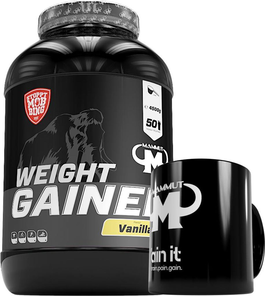 Mammut Nutrition - Weight Gainer 4500 g Dose - 50 Portionen + GRATIS Keramik Tasse, Geschmack: Vanille
