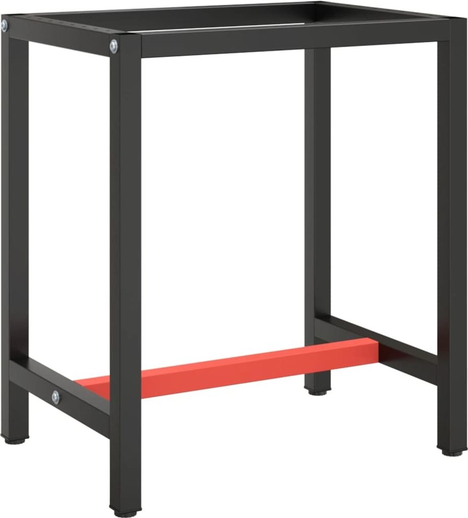 The Living Store Werkbankgestell Mattschwarz und Mattrot 70x50x79 cm Metall