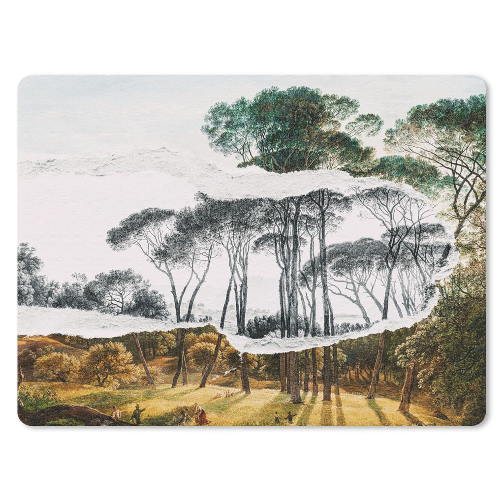 MuchoWow Mauspad Mousepad Italienische Landschaft Schirmkiefern - Kunst - Hendrik Voogd - Malerei - Schwarz-Weiß - Alte Meister 40x30 cm - Mouse...