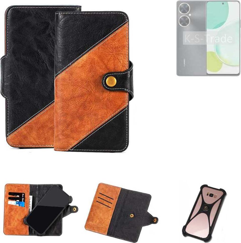 K-S-Trade Handyhülle Schutzhülle Bookstyle Case Wallet-Case kompatibel mit Huawei Enjoy P60 Pro Handy Cover Bumper Klapphülle schwarz hellbraun 1x