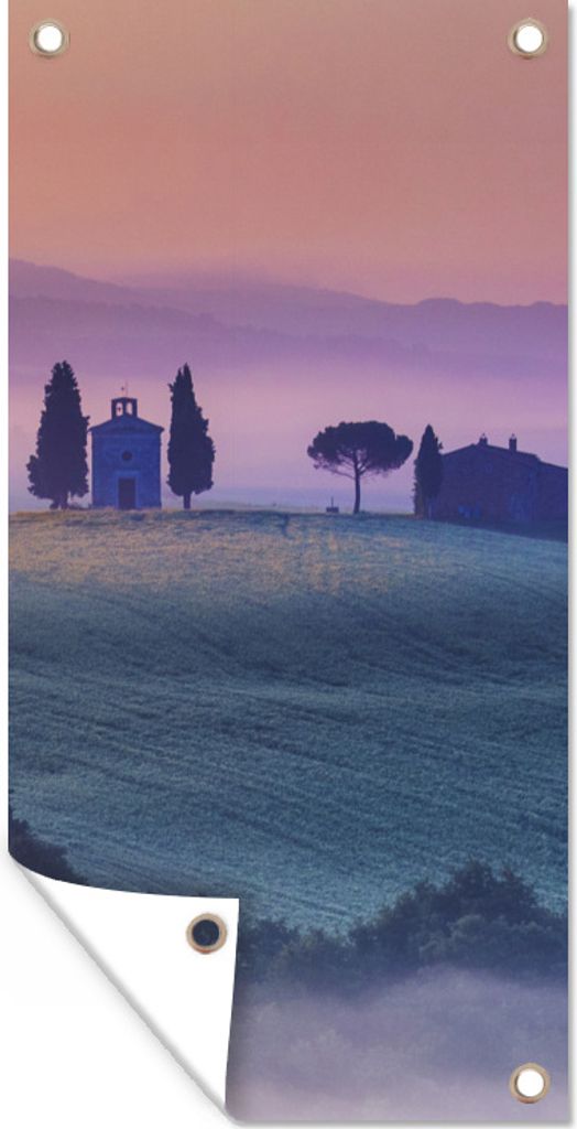 MuchoWow 80x160 cm Outdoor-Poster Gartendeko Sichtschutz Garten Poster für den Garten Nebel - Natur - Pastell - Toskana