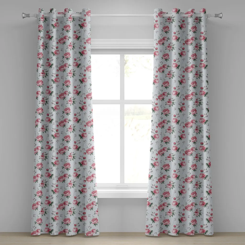 Tenda Rose Inglesi ABAKUHAUS 280x225cm - Arredo Shabby Chic Verde Reseda
