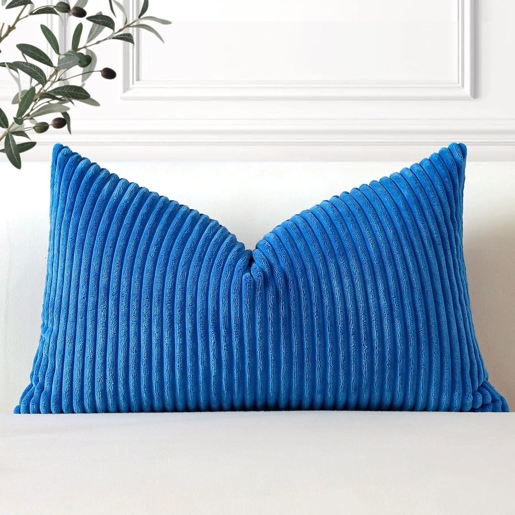 Kissenbezug aus Cord, dekorativer Kissenbezug, Sofakissen, 40 x 60 cm, blau