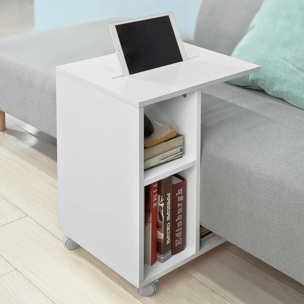 Table basse en C avec support tablette intégré, couleur blanc SoBuy - 5