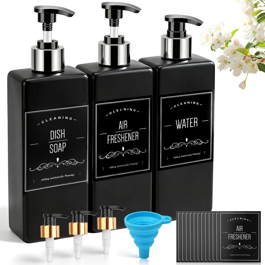 3-teiliges Set aus Kunststoff-Seifenspendern, nachfüllbaren Shampooflaschen, 500-ml-Duschgelspendern, Pumpspendern mit wasserfesten Etiketten und ...