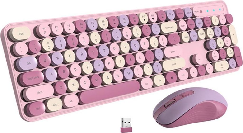 Farbenfrohe kabellose Tastatur-Maus-Kombination, flexible Tasten im Retro-Schreibmaschinen-Design, vollwertige Bürotastatur, 2,4-GHz-Verbindung oh...