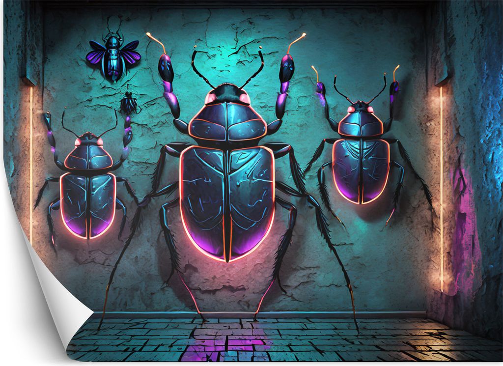 Vlies fototapete Insekten Tiere Neon 300x210 cm Feeby Lila inkl. Kleber einfache Montage