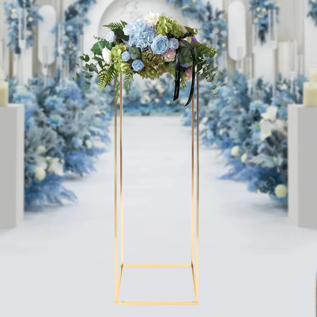 Décoration de table mariage support fleurs colonne dorée 100 cm fer - 4