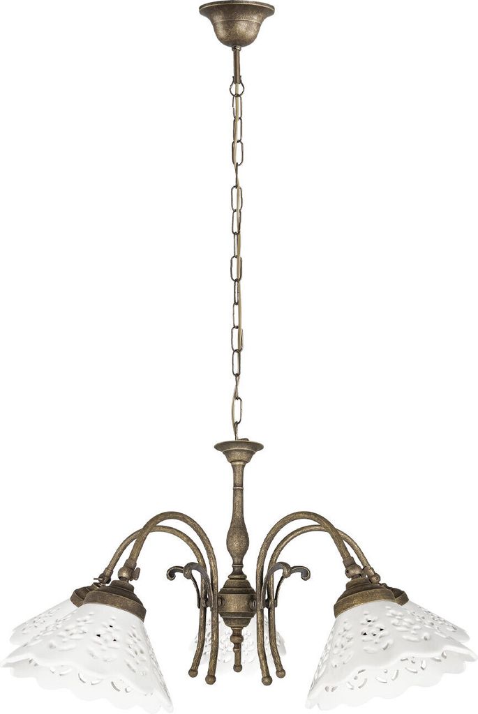 Pendelleuchte Messing massiv Keramik H: max. 96 cm in Bronze Antik matt Weiß E27 Rustikal Keramiklampe