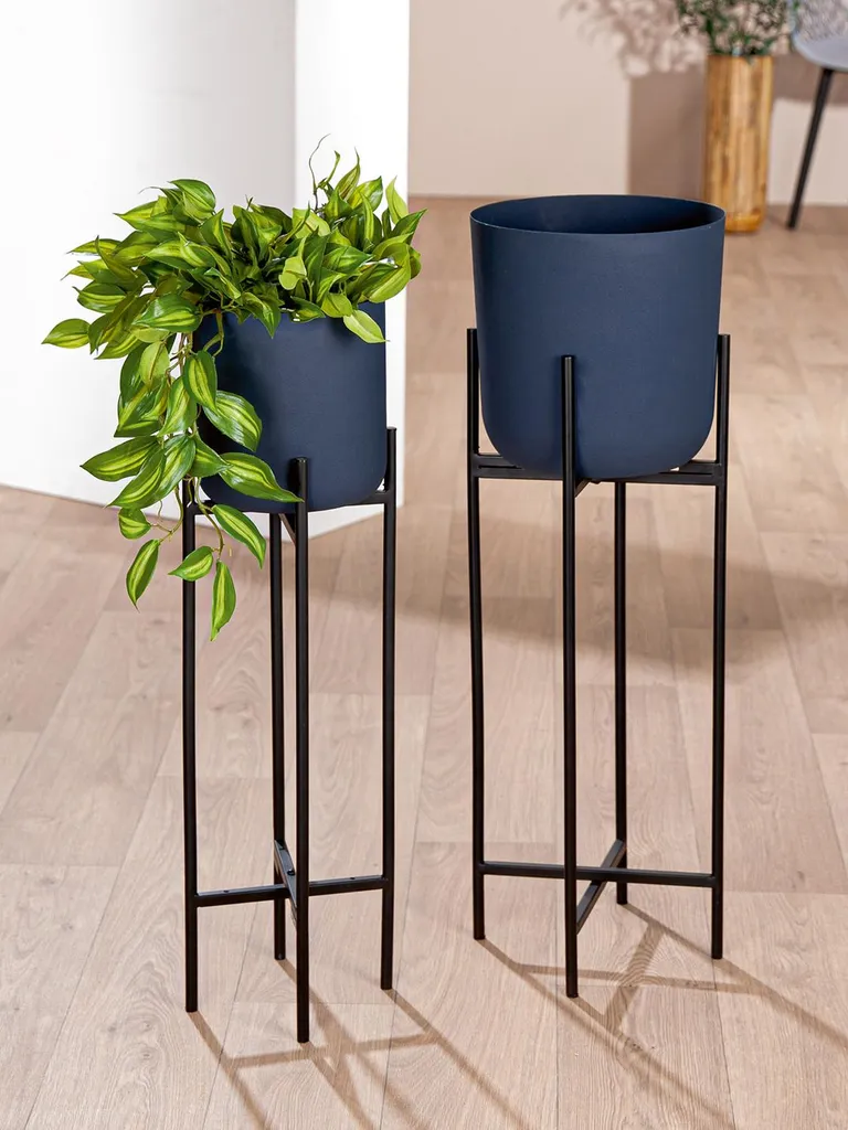 Gilde Set de 2 Cache-pots Leila en Fer Bleu Nuit H80 D28 cm 58014