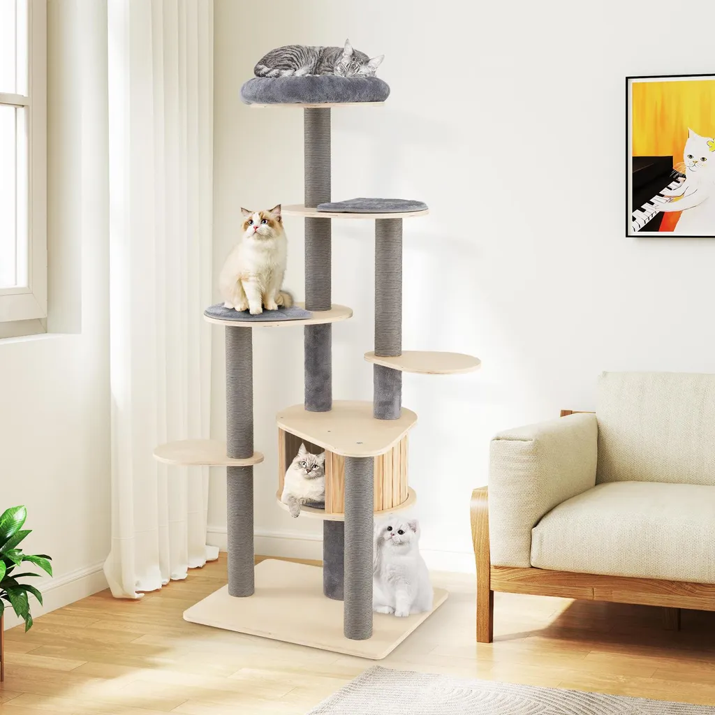 Arbre à chat robuste 172 cm doté de poteaux épais et base stable