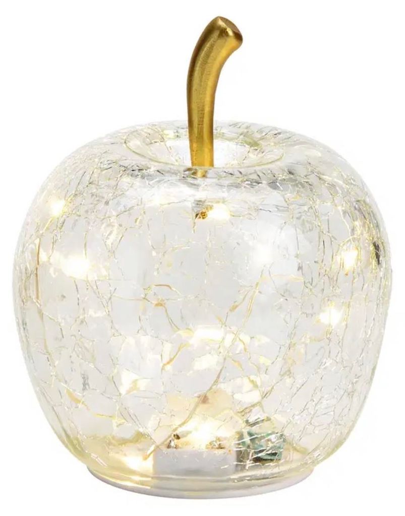 Seyila Home Dekorative Glas Apfel LED Leuchte mit Timer, Crackle-Glas, Tischlampe für Wohnraum, Deko