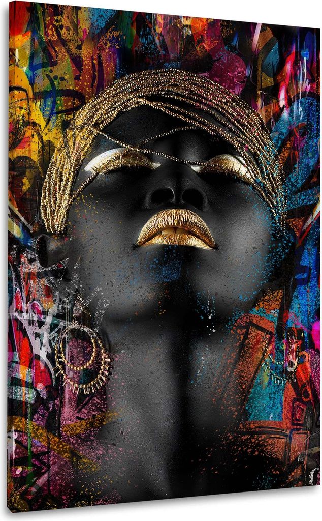 Afrikanische Frau Goldakzente Wandbild Leinwandbild Kunstdruck XL Wanddeko: 60x90x2cm
