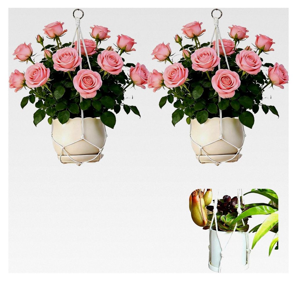 2er Set Blumenampel aus Baumwollseil für Innen und Außen, 55 cm lange Hängeampeln für Pflanzen, geeignet für Wohnzimmer, Balkon, Garten – De...