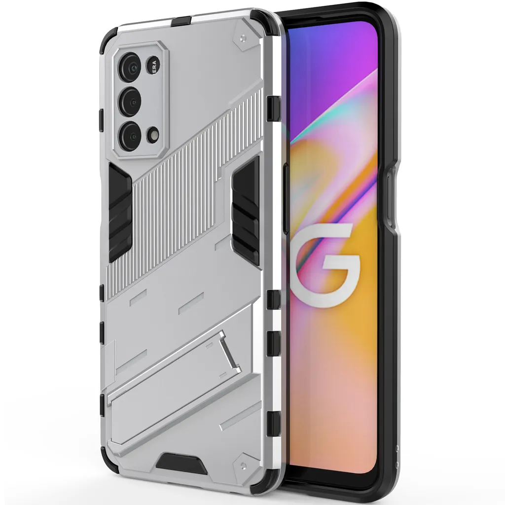 Custodia per Oppo A54 5G/A74 5G/A93 5G/OnePlus Nord N200 Custodia protettiva ibrida in PC TPU antiurto con funzione stand Arancione - 3