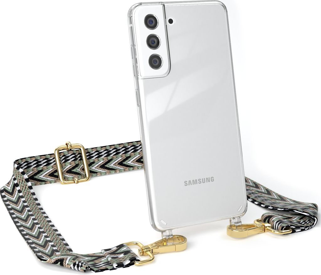 EAZY CASE Handykette - Verstellbarer Trageriemen kompatibel mit Samsung Galaxy S21 FE 5G, Handykordel mit transparenter Silikon-Hülle, Band in Grün