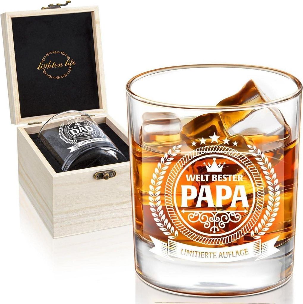 Papa Whiskeyglas in Holzkiste - Ideale Produktbild 